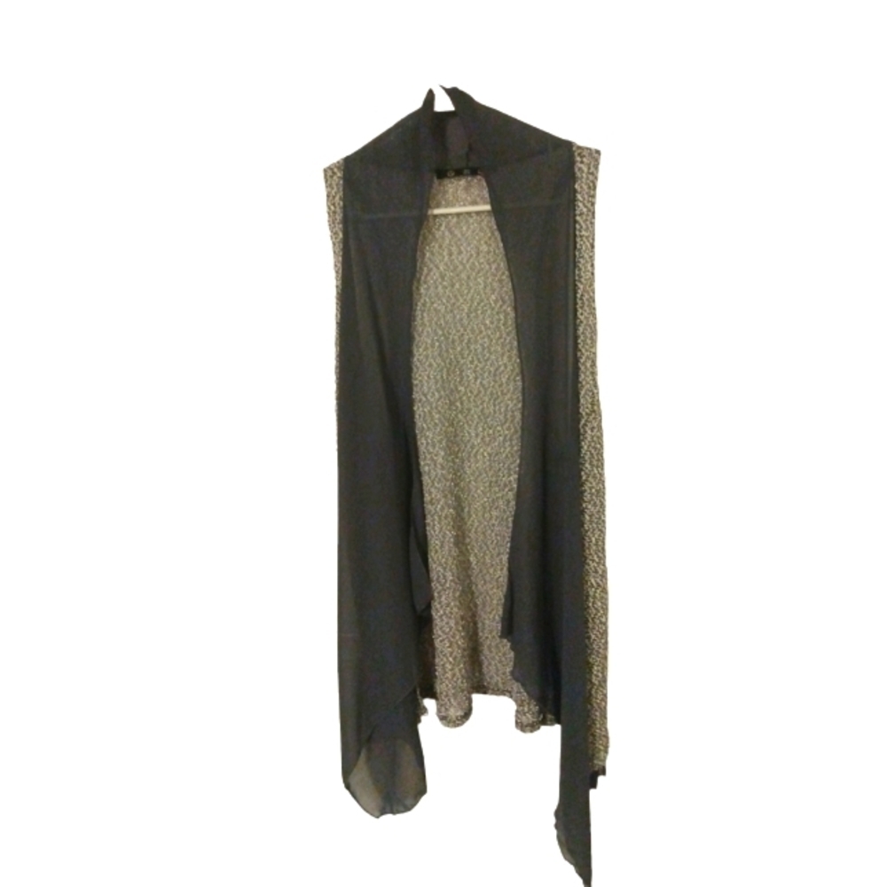 Coin 1904 Sheer Front Knit Back Tunic Handkerchief Hem Open Cardigan Vest BoHo S
